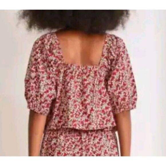 Apiece Apart Gali Shirred Poplin Square Neck Floral-Print Blouse sz Medium - Picture 2 of 5